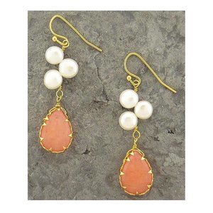 Coral Dangle Earring with Freshwater Pearl Accents Bulk Discounts
